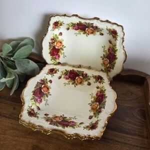 Vinatge 1962 Royal Albert Old Country Roses Square Condiment Dishes (x3)